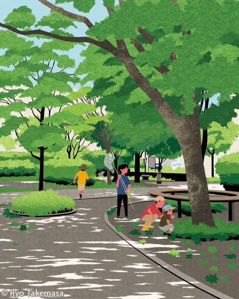 Ryo Takemasa, Park Illustration, City Tokyo, Nagano Japan, Art University, Final Exam, Cover Illustration, Text Animation, City Park