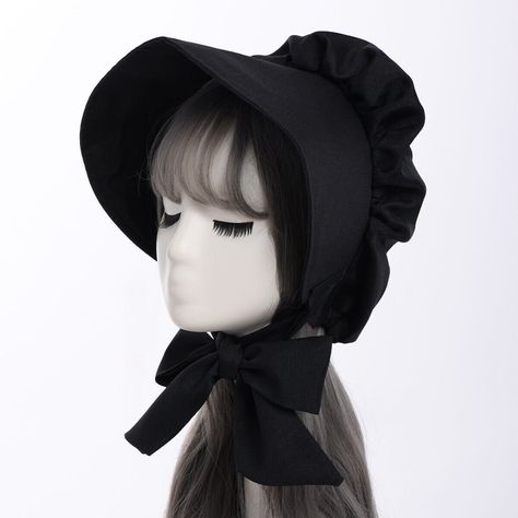 Victorian Hats Woman, Victorian Outfits Women, Medieval Masquerade, Maid Hat, Victorian Bonnet, Black Bonnet, Poke Bonnet, Silver Armor, Medieval Hats