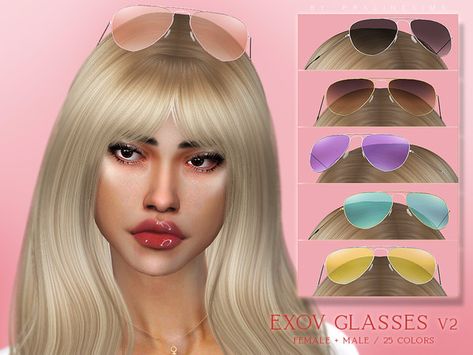 Pralinesims' EXOV Glasses V2 Sims 4 Custom Content Glasses, Sims 4 Cc Glasses With Lashes, Sims 4 Shades Glasses Cc, Sims 4 Shades Glasses, Sims 4 Sunglasses On Head, Y2k Glasses, Summer Glasses, Valentino Sunglasses, Facial Piercings