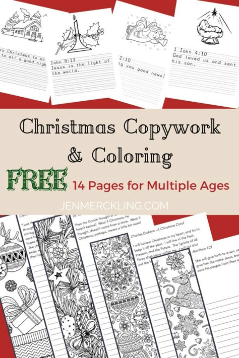 Christmas Unit Study Homeschool Free, Homeschool Copywork Free Printable, Copy Work Homeschool, Kindergarten Christmas Worksheets Free, Homeschool Christmas Curriculum, Christmas School Homeschool, Christmas Homeschool Printables, Homeschool Christmas Unit, Christmas Homeschool Ideas