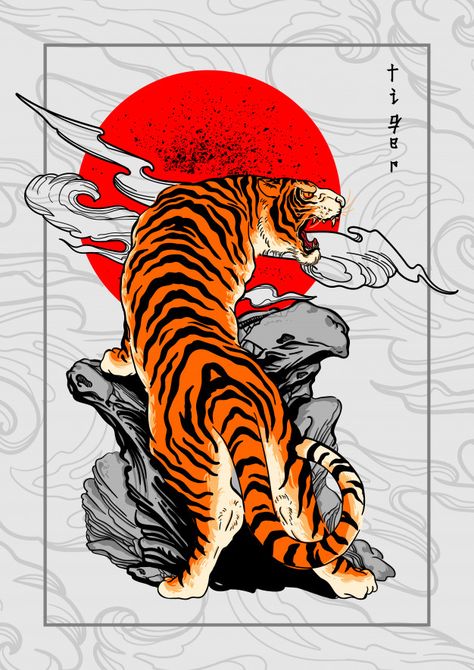 Cute Tiger Art, Japanese Inspired Art, Art Tigre, Japanese Tiger Tattoo, Japanese Tiger, Tiger Tattoo Design, Tattoo Background, Japanese Artwork, Style Tattoo