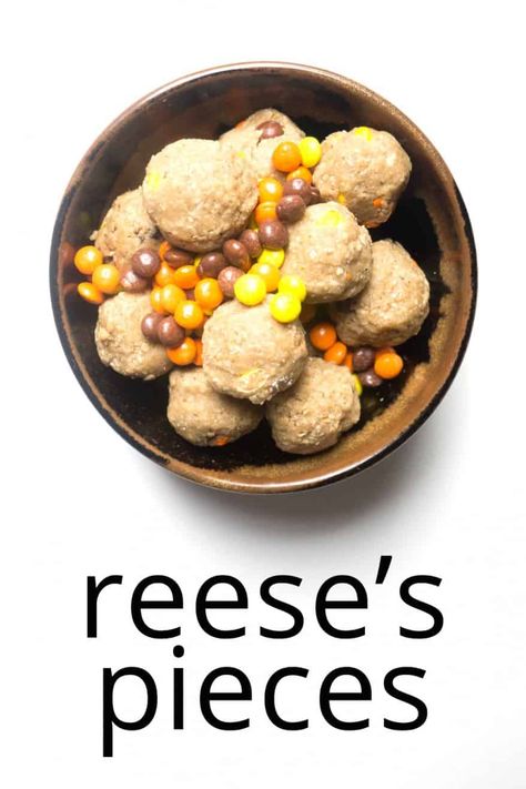 Reese's Pieces Energy Balls (low sugar - no bake) - Smart Nutrition with Jessica Penner, RD Healthy Reeses, Pb Balls, Make Granola, Energy Balls Healthy, Energy Ball Recipe, Complex Carbs, Ball Recipes, Yummy Healthy Snacks, Healthy Vegan Snacks