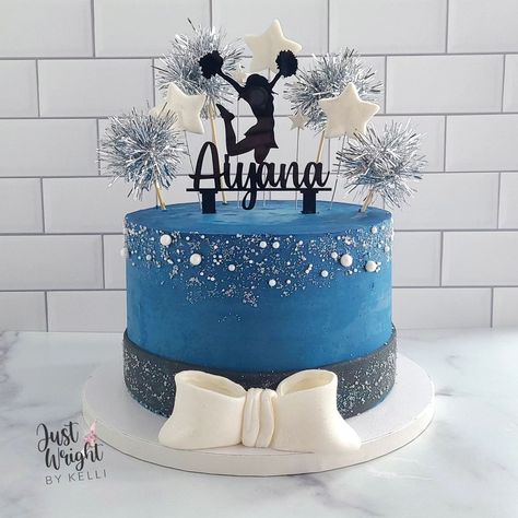 Happy Birthday to the sweetest ECE cheerleader around! Hoping your day was full of joy, laughter and cheer! Acrylic topper by @partyperfections_bylisa . . . . #cheerleader #cheerbirthday #chocolate #ECE #birthdaycake #cakescicles #cakesofinstagram #cakesofnewhampshire #nhbaker #nhbakery #customtreats #girlbirthday #blueandblack Cheerleader Cupcakes Ideas, Cheer Cakes Cheerleading Birthday, Cheerleader Themed Birthday Party, Cheer Birthday Party Ideas, Cheerleader Birthday Cake, Cheer Cake, Cheerleader Cake, Cheer Cupcakes, Cheerleader Birthday Party