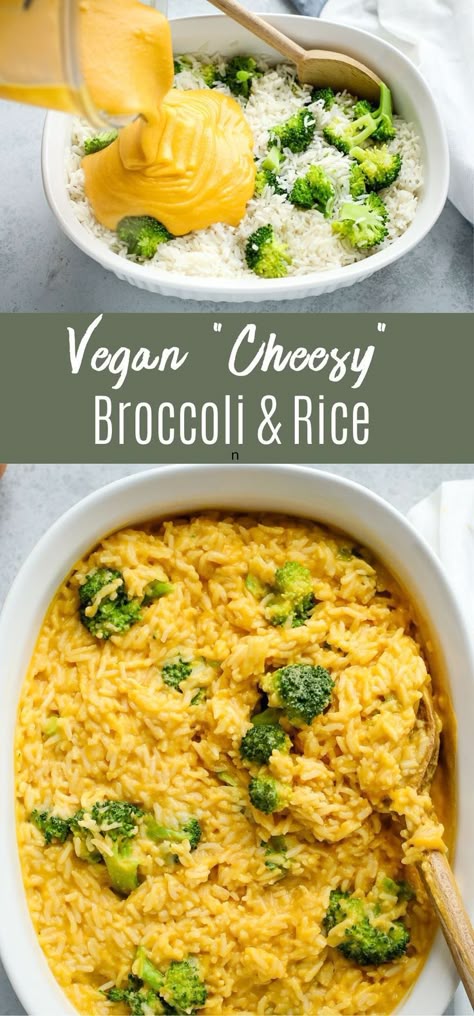 Vegan Cheesy Broccoli, Broccoli And Rice Casserole, Broccoli And Rice, Vegan Casserole, Cheesy Broccoli, Vegan Cheese Sauce, Vegan Rice, Vegan Side Dishes, Vegan Comfort Food