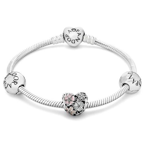 Celebrate Spring with the new Pandora 'Poetic Blooms' Bundle! Made up of the heart clasp Pandora bracelet, two Pandora clips and the new 'Poetic Blooms' heart charm. This beautiful, feminine bundle is the perfect gift for Spring birthday's or as a treat for getting through Winter! At just £99.00 you save a huge £61.00 on this bundle! Pandora Spring, Bracelet Set Silver, Pandora Jewelry Bracelets, Pandora Bracelet Charms, Pandora Silver, Pandora Charm, Bracelet Ideas, Pandora Bracelets, Fashion Spring