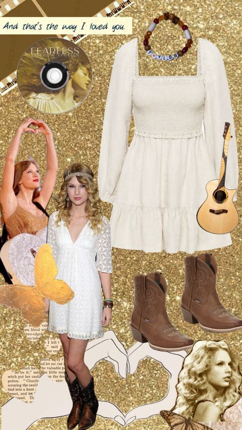 fearless eras tour inspo 🌟🎫💛 #fearless #fearlesstaylorswift #taylorswift #yellow #golden #erastour #erastouroutfit #outfitidea #concert #concertoutfit #boots #countryboots #countrygirl What To Wear To A Taylor Swift Concert Fearless, Fearless Era Tour Outfits, Fearless Taylor Swift Era Outfits, Fearless Outfit Ideas, Eras Tour Fearless Outfits, Fearless Eras Tour Outfits, Fearless Era Outfits, Taylor Swift Fearless Outfits, Fearless Taylor Swift Outfits