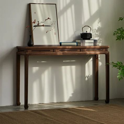 47.2" Mid Century Modern Console Table Walnut Solid Wood Entryway Table with 4 Legs Entry Console Table Decor, Scandinavian Console Table, Mid Century Hallway, Mid Century Modern Console, Wood Entryway Table, Mid Century Console Table, Mid Century Modern Console Table, Oversized Wall Decor, Entrance Tables