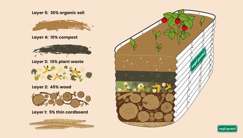 Once you have assembled your Vego organic gardening raised beds, the next task is filling the raised garden beds before planting. One of the most common questions we get from new gardeners is how to fill a new raised bed and still save money. There are many different methods out there that work well! From our experience, the Hugelkultur method is the easiest and most cost-efficient method to use.  Summary Hugelkultur is the process of layering organic garden waste inside the raised garden bed, How To Fill A Raised Garden Bed Layers, Raised Garden Bed Layers, Filling Garden Beds, Hugelkultur Raised Beds, How To Fill A Raised Garden Bed, High Garden Beds, High Raised Beds, High Raised Garden Beds, Raised Garden Bed Soil