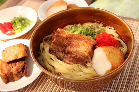 Okinawa Soba is a regional dish from Okinawa, Japan. Recreate with our Okinawa Soba including flat soba noodles and bonito broth, and top with thick pork belly! Soba Recipe, Pork Stew Meat, Miso Soup Recipe, Pork Stew, Soba Noodles, Stew Meat, Okinawa Japan, Miso Soup, Pork Belly