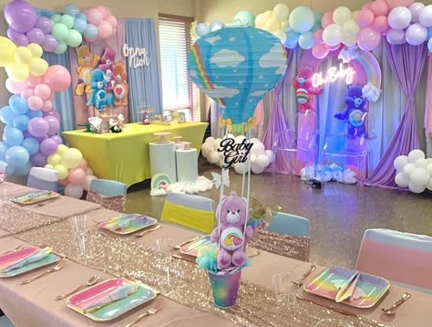 Carebear Gender Reveal, Care Bears Birthday Party Centerpieces, Carebear Baby Shower Theme Girl, Care Bears Gender Reveal, Carebear Centerpiece, Care Bare Baby Shower Theme, Care Bear Birthday Theme, Care Bear 1st Birthday Party, Care Bears Theme Party