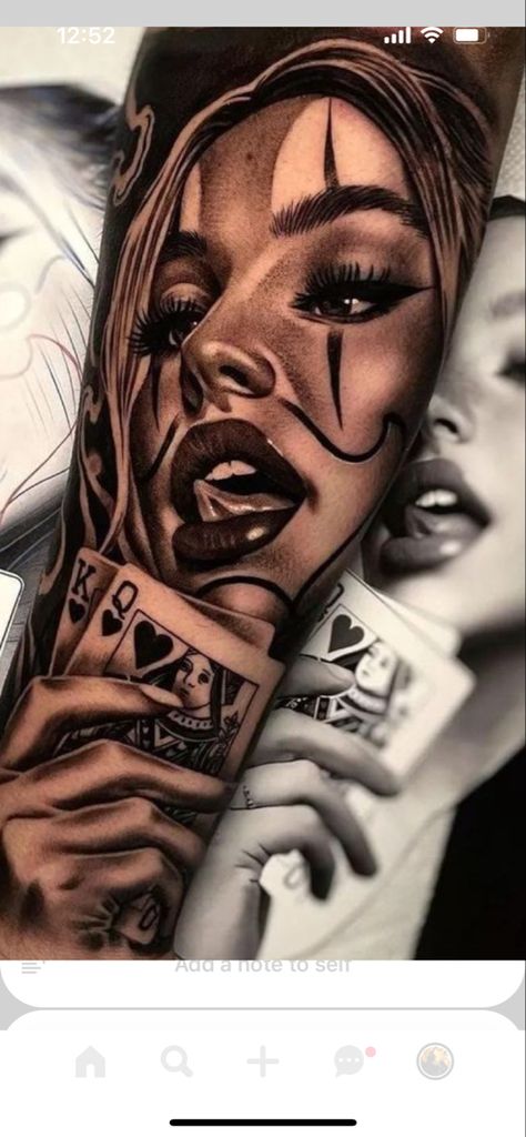 Time Is Money Tattoo For Men, 2 Faced Tattoo, Womans Face Tattoo Design, Chicano Art Tattoos Gangsters, Realistic Woman Face Tattoo Design, Chicano Tattoo Arm, Faces Tattoo Design, Realistic Tattoo Sleeve Men, Skull Lady Tattoo