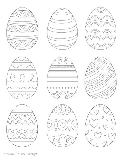 Free Easter Egg Coloring Pages for kids. Get 24 free Easter egg printable template coloring sheets. Easter egg outline printable. Instant download pdf. The Easter egg templates range in design from more traditional to flowery and whimsical. But they’re all fun and beautiful. I’m sure you’ll find an Easter egg printable colouring page that your kids will love. Press Print Party! Easter Egg Pattern Design, Free Easter Egg Printables, Easter Egg Coloring Pages Free Printable, Easter Egg Pattern Printable, Easter Egg Templates Free Printables, Easter Egg Drawing, Printable Easter Eggs, Easter Egg Outline, Eggs Coloring Pages