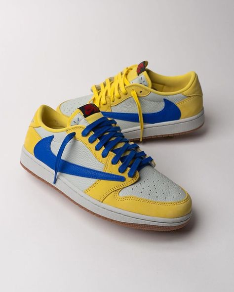 Travis Scott x Air Jordan 1 Low OG new colourway release Jayson Tatum, Hype Shoes, Canary Yellow, Yellow Lace, Air Jordan 1 Low, Jordan 1 Low, Travis Scott, Air Jordan 1, Jordan 1