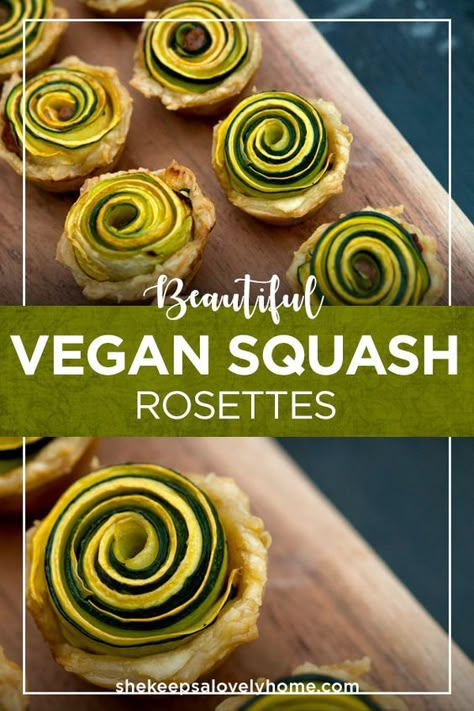 These little appetizers are completely vegan, so easy to make and INCREDIBLY delicious! #vegan, #veganrecipe, #appetizer, #vegitables, #snacks, #partyfood via @shekeepsalovelyhome Zucchini Appetizers, Vegan Squash, Mediterranean Vegan, Pesto Zucchini, Advent Ideas, Vegan Party, Boursin Cheese, 50th Bday, Vegan Holidays