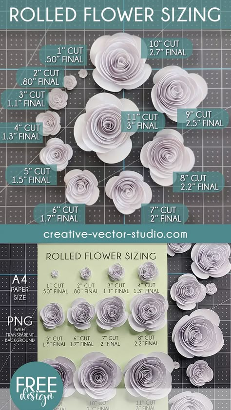 Paper Flowers Cricut Template, Free Paper Flower Template, Paper Rolled Flowers, Paper Flowers On Cricut, How To Roll Paper Flowers, Paper Flower Projects Cricut, Making Flowers With Cricut, Cricut Projects Flowers, Diy Rolled Paper Flowers