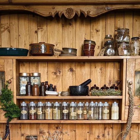 Herb Collection, Goth Cottagecore, Cottagecore Home, Herbal Apothecary, Work Station, Tea Blends, Spice Jars, Apothecary, Vision Board