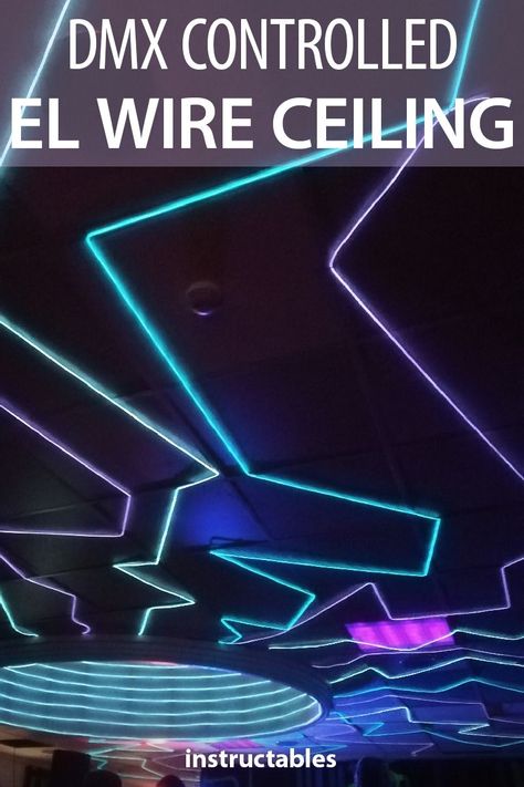 This DMX controlled glowing ceiling is made of 30 EL Wire in 3 colors. #lighting #electronics #technology #Arduino #microcontroller El Wire Projects, Tech Theatre, Electroluminescent Wire, Electronics Wallpaper, Diy Lights, Lamp Inspiration, Electronics Logo, Theatre Lighting, Lights Ideas