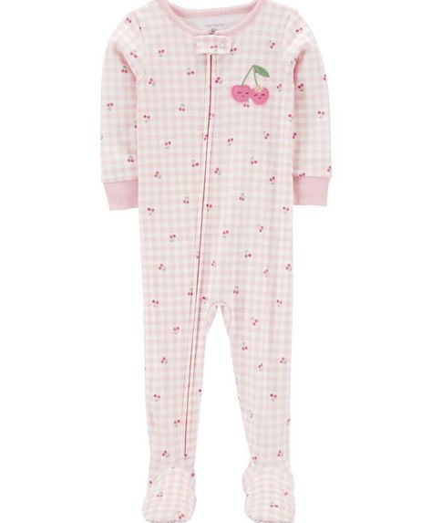 Girl Pajamas, Footed Pajamas, Cotton Pjs, Footie Pajama, Girls Sleepwear, Carters Baby, Cherry Print, Cotton Pyjamas