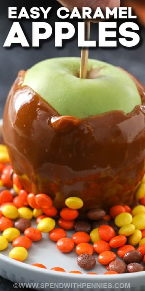 The kids are sure to love this classic treat of caramel apples There are only 3 ingredients for this easy-to-make recipe - milk, apples, and caramel squares. However, the kids will love to dip or roll them in extra toppings, like nuts, or candy. Or drizzle them with chocolate sauce. The result will be the same - a sweet caramel apple that will be so sweet and delicious. #caramelapples #caramelapple #caramelapplerecipe #spendwithpennies How To Make Caramel Apples Easy, Carmel Apples Recipes, Caramel Squares Recipe, Caramel Apple Dippers, Carmel Apple Recipe, Diy Caramel, Caramel Squares, 3 Ingredient Recipe, Mini Caramel Apples