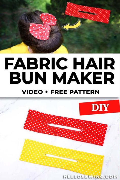 Diy Hair Ties Fabric, Fabric Hair Bun Maker, Hair Tie Sewing Pattern, Sewing Hair Ties, Small Fabric Projects Scrap, Diy Bun Maker For Hair, Hair Sewing Projects, Hair Accessories To Sew, Tie Sewing Pattern Free