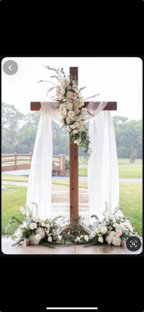 Cross Stand For Wedding, Wedding Cross Decorations, Decorated Cross For Wedding, How To Decorate A Church For A Wedding, Wedding Cross With Flowers, Cross Arbor Wedding, Wedding Cross Altar, Cross For Wedding Ceremony, Cross Wedding Backdrop