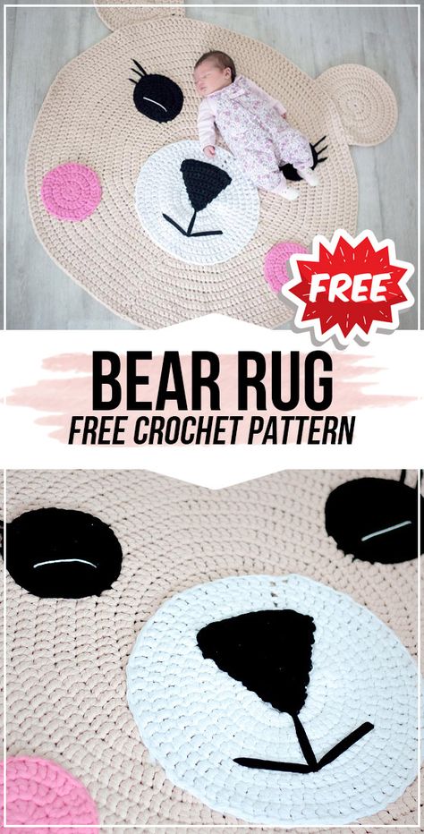 Crochet Bear Rug free pattern - easy crochet rug pattern for beginners Crochet Bear Rug, Crochet Baby Rug, Easy Crochet Rug Patterns, Easy Crochet Rug, Crochet Rug Pattern, Crochet Rug Patterns Free, Crochet Bear Patterns, Crochet Teddy Bear Pattern, Bear Rug