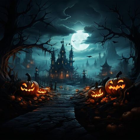 Photo halloween pumpkins in graveyard a ... | Premium Photo #Freepik #photo Pumpkin Graveyard, Skeleton Graveyard, Graveyard Background, Bang Inspo, Spooky Graveyard, Spooky Forest, Forest At Night, Photo Halloween, Jack Skeleton