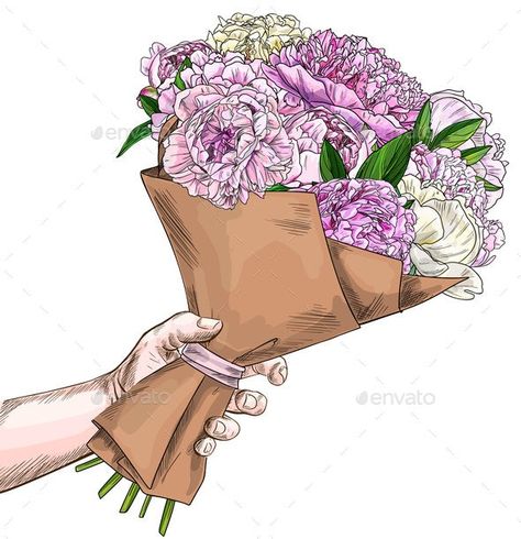 Hand Holding Lush Peonies Bouquet Wrapped in Craft #AD #Lush, #AFF, #Holding, #Hand, #Peonies Holding Bouquet Of Flowers Drawing, Hand Holding Bouquet Drawing, Hand Holding Flower Drawing, Hand Holding Flower Bouquet, Holding Flowers Drawing, Flowers Bouquet Drawing, Hand Holding Bouquet, Bouquet Of Flowers Drawing, Rose Flower Drawing