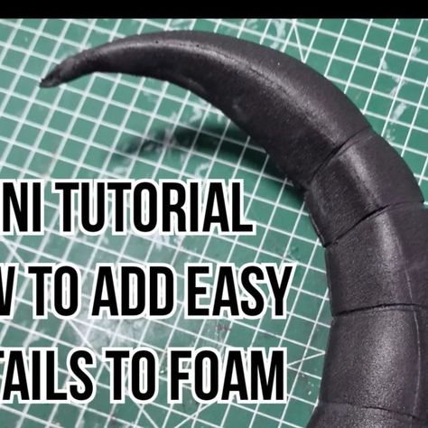 Denise Winter on Instagram: "Hello its time for a new mini tutorial 😘 Its really easy and its really simple. You just need some mini hair ties, a heatgun and your foam horns. To add simple markings to horns like all those horns form hazbin 🤭 Just add the ties. maybe at the smaller sections you must knot your ties for a tighter fit. Heat all the areas up with your heat gun. Cool it down and voilà you have some simple cleab markings on your piece. Materials: -5mm Low density foam from @foamlord.de -some tiny hair ties -heat gun Pattern: Base by @kamuicosplay modified by me Foamlord Code for 10% on basic foam: DEWIL10 Hope it helps and happy crafting. #foam #foamtutorial #tutorial #cosplay #cosplaytutorial #foamlord #minitutorial #foamsmith" Tiny Hair, Mini Tutorial, Cosplay Tutorial, Hair Ties, Knot