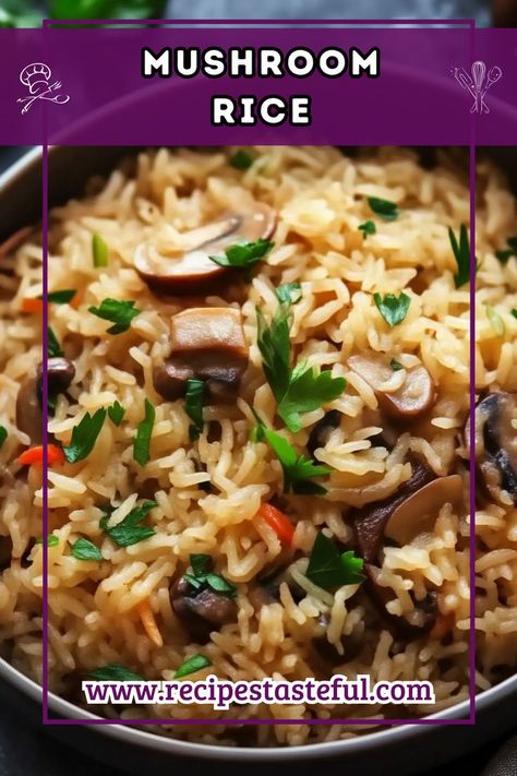 A hearty and flavorful dish featuring sautéed mushrooms, buttery rice, and aromatic garlic and onions. Perfect as a side or a main course! Mushroom Rice Recipes, Buttery Rice, Sautéed Mushrooms, Mushroom Rice, Quick Weeknight Meals, Sauteed Mushrooms, Gluten Free Chicken, Saute Onions, Rice Recipe