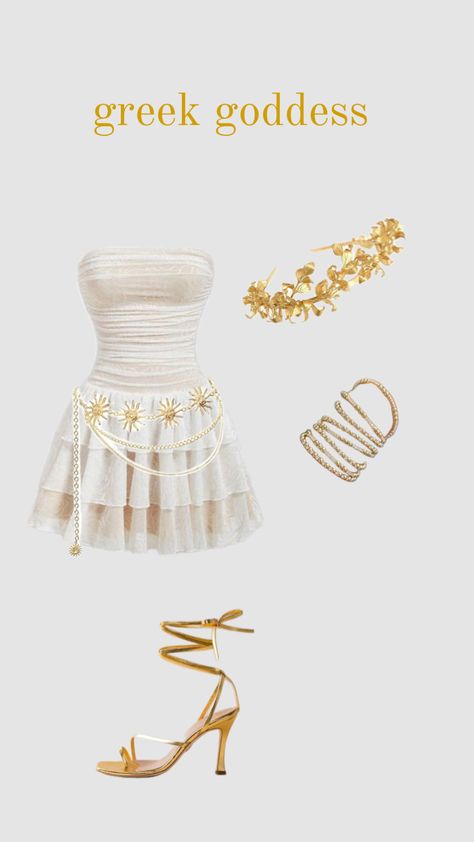 Gods Outfits Greek, Greek Inspired Outfits Casual, Gods And Goddesses Outfit, Goddess Aesthetic Outfit Casual, Greek Gods And Goddesses Prom, Goddess Core Aesthetic Outfits, Goddesscore Outfits, Greek Theme Party Outfit, Greek Outfit Aesthetic