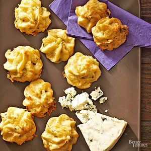 Say good-bye to boring dinner rolls. These fluffy cheese-filled puffs are the perfect complement to your favorite holiday recipes. Savory Roquefort and Gruyere cheeses add sharp flavor to each bite, and the puffs can be made up to a month ahead of time. Hor Devours, Cheese Puffs Recipe, Blue Cheese Recipes, Christmas Appetizers Easy, Cheesy Appetizer, Make Ahead Appetizers, Christmas Recipes Appetizers, Puff Recipe, Holiday Favorite Recipes