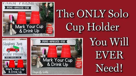 With Thanksgiving and Christmas coming I wanted to show you how I made this Solo Plastic Cup Holder with a place for a marker. This Solo Cup Holder will help save on cups and the confusion of whose cup is this. All your guest have to do is write their name on the Solo Cup they choose. This is a simple project as long as you know how to use a few power tools, and if not, get your hubby to help you!I am excited to be using this Solo Cup Holder this Holiday season! Hopefully we won't ge… Solo Cup Holder With Marker, Wooden Cup Holder, Plastic Cup Holder, Solo Cup Holder, Cardboard Christmas Tree, Marker Holder, Plaid Christmas Tree Skirt, Sparkle Ball, Black Chalk Paint