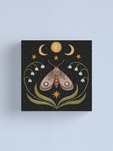 Magnet Canvas Painting Ideas, Witchy Art Painting, Witchy Painting Ideas, Witchy Painting, Mystical Paintings, Three Canvas Painting, Celestial Painting, Three Moons, Painted Box