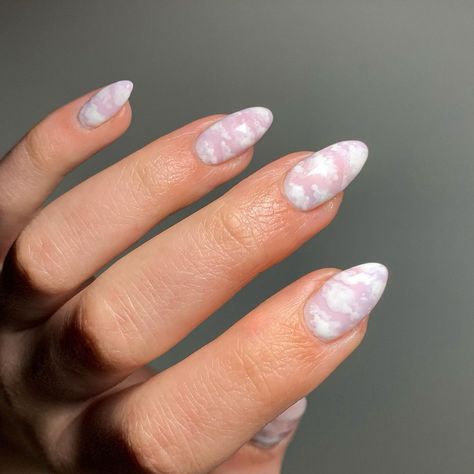 Nail Designs Soft, Cloud Nail Designs, Comic Book Nails, Colorful Tips, Clear Glitter Nails, Cloud Nails, Sky Blue Nails, Blue And White Nails, Cute Pink Nails