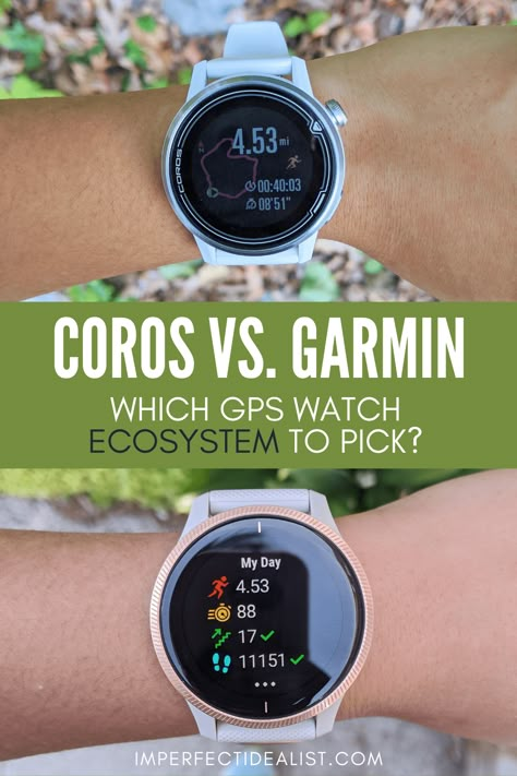 Photo of COROS APEX and Venu with text overlay that says "COROS vs. Garmin: Which GPS Watch Ecosystem to Pick?" Garmin Vivoactive 5, Garmin Watch Aesthetic, Altimeter, Spotify Premium, Garmin Forerunner, Gps Tracking, Stylish Watches, Garmin Watch, Ecosystem