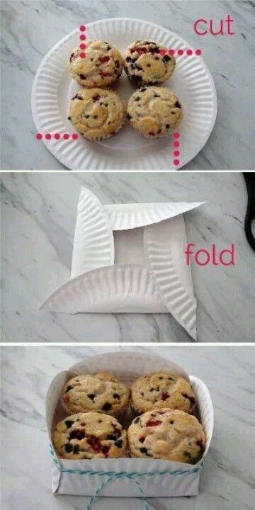 Turn a paper plate into a muffin or cupcake holder Kraf Diy, Bake Sale, Paper Plate, Food Gifts, Paper Plates, Homemade Gifts, Food Hacks, Diy Gift, Diy Gifts