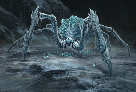 Ice Spider, Spider Creature, Ice Monster, Snow Monster, Beast Creature, Spider Art, Fantasy Beasts, Paintings And Drawings, Alien Concept Art