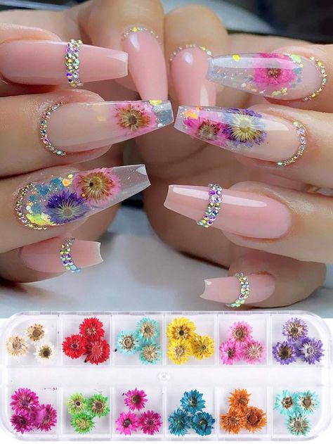 FULL BEAUTY 36pcs Daisy Dried Flowers 3D Artificial Flowers False Floral Slices Decal Nail Gel Polish Manicure Accessories DIY Nail Charms Nail Gems Nail SuppliesI discovered amazing products on SHEIN.com, come check them out! Dried Flowers Nails, Dried Flower Nails, Nail Gems, Flowers 3d, Polish Manicure, Gel Polish Manicure, Nails Design With Rhinestones, Nail Gel Polish, Gem Nails