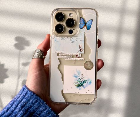 Excited to share this item from my #etsy shop: Pale Blue Butterfly Scraps Clear Phone Case, Aesthetic Collage Design, For iPhone SE 2020 XR X XS Max 13 12 11 Pro 7 8 Plus, The Urban Flair Iphone 13 Pro Max Case Aesthetic, Clear Phone Case Aesthetic, Clear Phone Case Ideas, Aesthetic Cases, Phone Case Ideas, Aesthetic Case, Diy Phone Case Design, Phone Case Aesthetic, Blue Phone Case