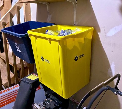 Recycle Bin Storage, Recycling Bin Storage, Recycling Storage, Canadian Style, Bin Storage, Recycle Bin, Wall Hangers, Wall Mount Bracket, Diy Recycle