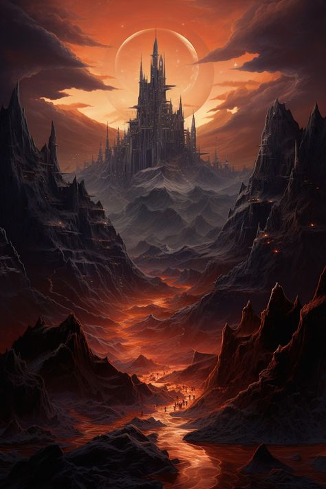 Fire Kingdom Art, Fantasy Fire Kingdom Aesthetic, Fire Kingdom Fantasy Art, Fire Fantasy World, Fantasy Fire Kingdom, Fire Kingdom Aesthetic, Fire Waterfall, Kingdom Of Fire, Desert Castle