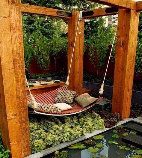 43 Stunning Outdoor Hammock Inspirations for Garden Relaxing Backyard Seating Ideas, Backyard Playground Landscaping, Fence Decorating Ideas, Diy Solar Fountain, Wedding Backyard Ideas, Playground Landscaping, Impatiently Waiting, Gardens Backyard, Diy Swing