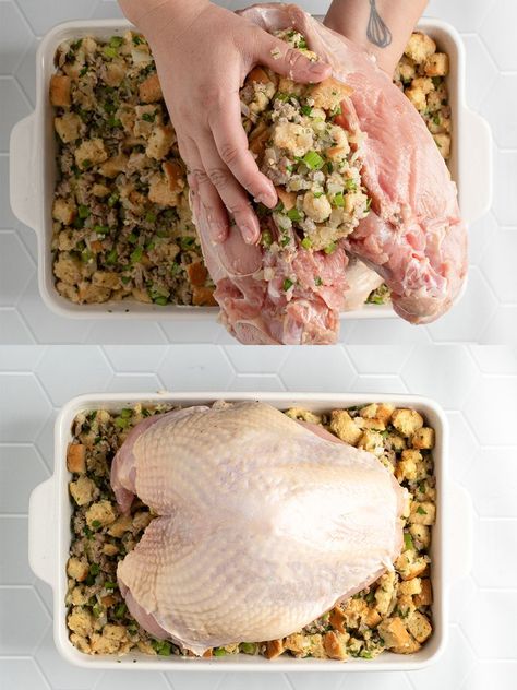 Turkey Breast And Stuffing, Herb Roasted Turkey Breast, Stuffing Thanksgiving, Sausage And Mash, Herb Roasted Turkey, Sage Sausage, Turkey Broth, Turkey Breast Recipe, Turkey Stuffing