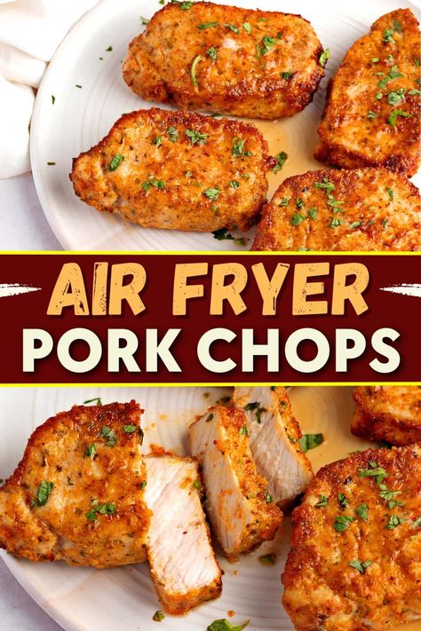 Air fryer pork chops are my newest obsession. They’re a delicious, healthy twist on classic pork chop recipes with all the flavor but much less grease. Airfryer Boneless Pork Chops, Pork Chops Air Fryer Recipes, Air Fryer Porkchops, Porkchops Airfryer, Butterfly Pork Chop Recipes Air Fryer, Pork Chop In Air Fryer, Crispy Air Fryer Pork Chop Bites, Air Fry Boneless Pork Chops, Thick Pork Chops In Air Fryer