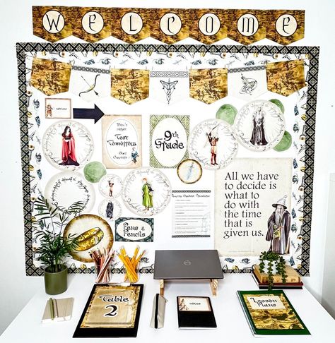 Calling all Tolkien fans! 🧙‍♂️🧝‍♂️🧝‍♀️✨ Transform your classroom into a Middle Earth masterpiece with this stunning printable decor bundle. ⁣ .⁣ From Elves to Hobbits, the gorgeous watercolor illustrations, Tolkien-style maps, Middle Earth fonts, and intricate details will bring your space to life. ⁣ .⁣ This Lord of the Rings Classroom Decor is seriously one-of-a-kind, and perfect for middle or high school.⁣ .⁣ .⁣ Check out the link in my bio to shop!⁣ .⁣ .⁣ .⁣ #classroomdecor #bulletinboards... The Hobbit Classroom Decor, Hobbit Classroom Theme, Lord Of The Rings Classroom, Chicago Places To Visit, Chart School, Literature Activities, Hobbit Hole, Creative Classroom, Decor Bundle