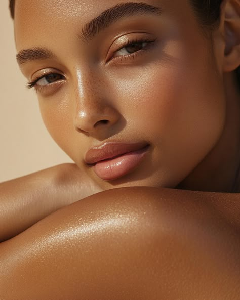 Makeup Looks Dewy Glowing Skin, Bronze Makeup Photoshoot, Tan Skin Light Brown Hair, Brown Clear Skin Aesthetic, Mixed Skin Tone, Caramel Skin Tone Aesthetic, Physical Aesthetic, Clearest Skin, Clear Glowy Skin