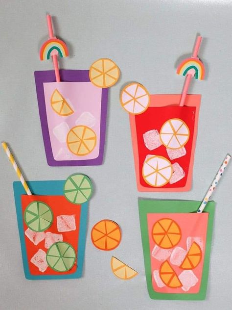 Summer Craft Activities For Kids, Easy Crafts For Kindergarteners, Summer Art Ideas For Kids, Summer Construction Paper Crafts, Summer Art And Craft, Summer Arts And Crafts For Kids, Summer Art For Kids, Juice Craft, Summer Ideas For Kids