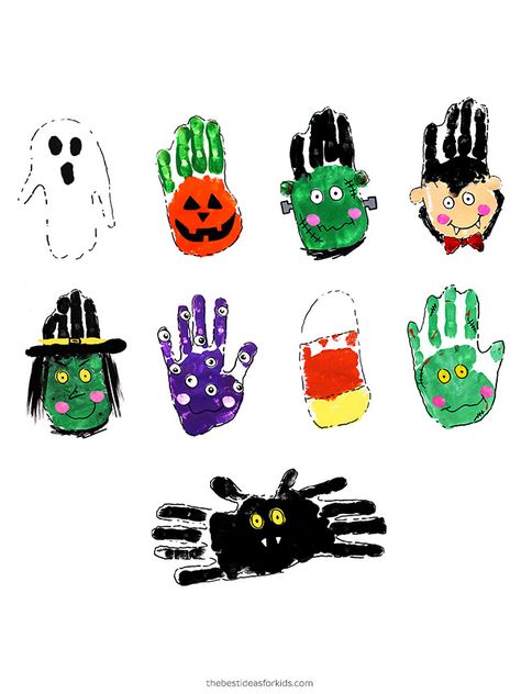 Halloween Handprint Art & Craft Ideas - The Best Ideas for Kids Halloween Handprints, Halloween Handprint Art, Halloween Handprint Crafts, Handprint Painting, Halloween Handprint, Halloween Art Projects, No Carve Pumpkin Decorating, Halloween Crafts Preschool, Footprint Crafts