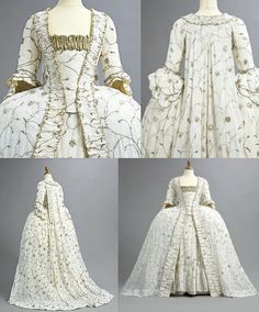 Large Gowns, 1770s Fashion, Court Gown, 18th Century Gown, Metal Embroidery, 1700 Fashion, Silver Tape, Historical Gowns, 18th Century Dress